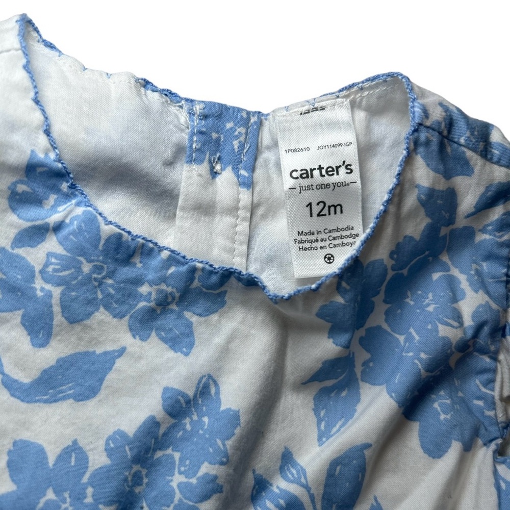PRE LOVED* Girls Carter’s Dress Size 12mo; White/Blue, Condition; Gently Used